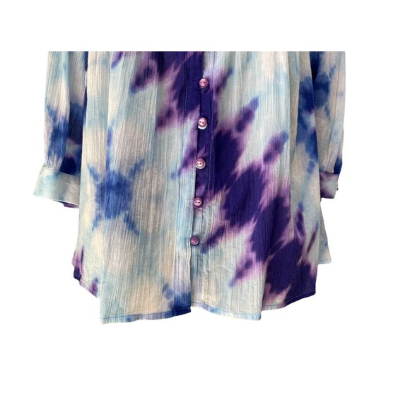 Jones New York Signature Petite Button Front Tie Dye Blouse PS - Picture 6 of 9